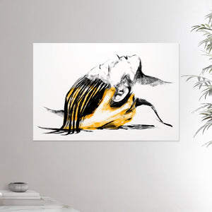 24x36 inches canvas depicting a head massage on a female head. Drawing made for massage professionals. Drawn in a realistic carbon style. From the Healing Hands collection.