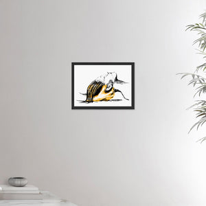 12x16 inches black framed poster depicting a head massage on a female head. Drawing made for massage professionals. Drawn in a realistic carbon style. From the Healing Hands collection.