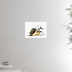 12x16 inches white framed poster depicting a head massage on a female head. Drawing made for massage professionals. Drawn in a realistic carbon style. From the Healing Hands collection.