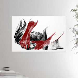 24x36 inches canvas depicting a head massage on a male head. Drawing made for massage professionals. Drawn in a realistic carbon style. From the Healing Hands collection.