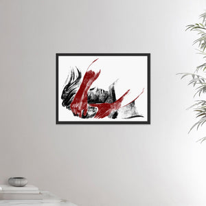 18x24 inches black framed poster depicting a head massage on a male head. Drawing made for massage professionals. Drawn in a realistic carbon style. From the Healing Hands collection.