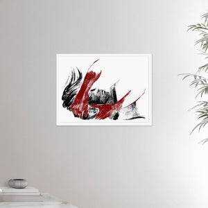 18x24 inches white framed poster depicting a head massage on a male head. Drawing made for massage professionals. Drawn in a realistic carbon style. From the Healing Hands collection.