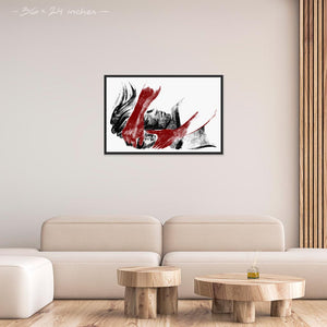 24x36 inches black framed poster depicting a head massage on a male head. Drawing made for massage professionals. Drawn in a realistic carbon style. From the Healing Hands collection.