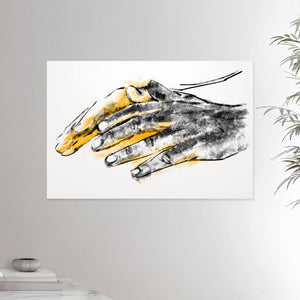 24x36 inches canvas depicting a pair of healing hands Drawing made for massage professionals. Drawn in a realistic carbon style. From the Healing Hands collection.