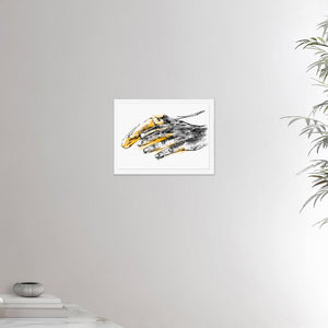 12x16 inches white framed poster depicting a pair of healing hands. Drawing made for massage professionals. Drawn in a realistic carbon style. From the Healing Hands collection.