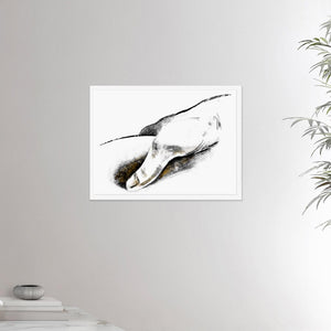 18x24 inches white framed poster depicting a massage hitting a trigger point. Made in a realistic carbon style. From the Healing Hands collection.