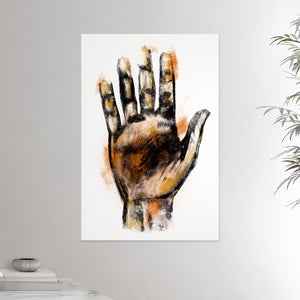 24x36 inches canvas depicting a massage therapists hand. Made in a realistic carbon style. From the Healing Hands collection.