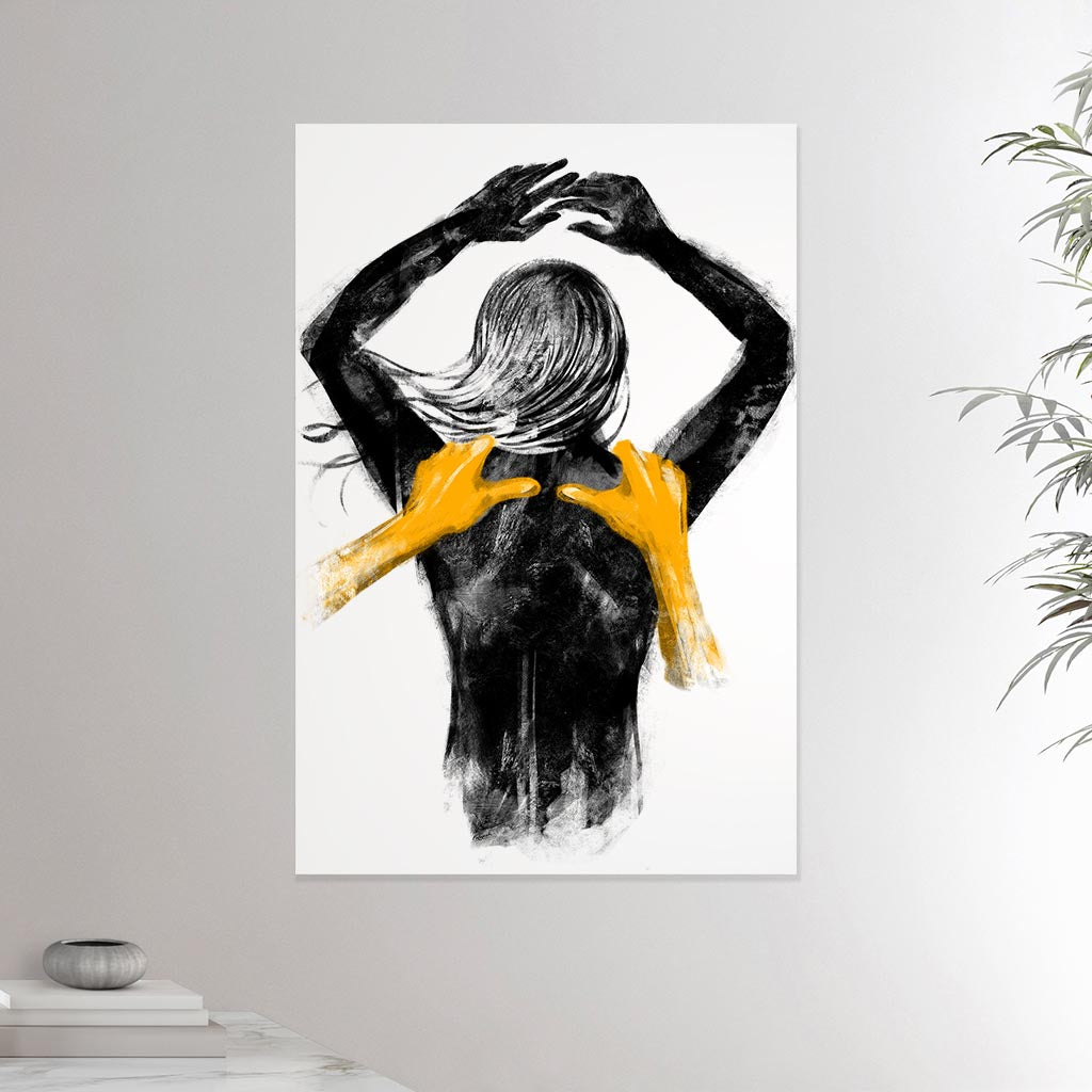 24x36 inches canvas depicting a shoulders massage on a female. Made in a realistic carbon style. From the Healing Hands collection.