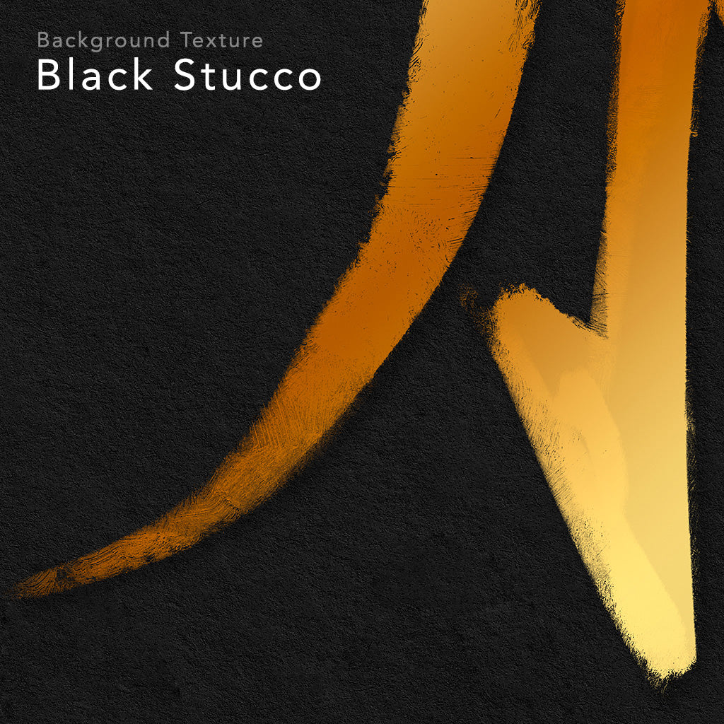 Close up of a digital design of a Kanji symbol. Designed with gold ink on black stucco texture.