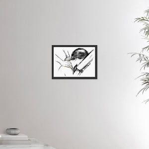 12x16 inches black framed poster depicting a shoulder massage in a massage chair. Made in a realistic carbon style. From the Healing Hands collection.