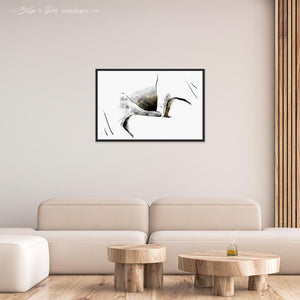 Mock up of 24x36 inches black framed poster depicting a deep tissue massage. Made in a realistic carbon style. From the Healing Hands collection.