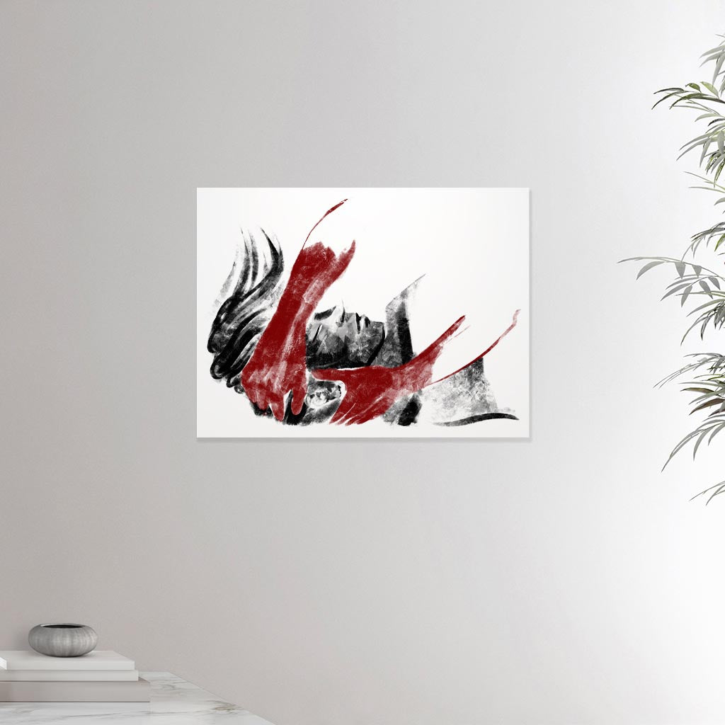 18x24 inches canvas depicting a head massage on a male head. Drawing made for massage professionals. Drawn in a realistic carbon style.  From the Healing Hands collection.