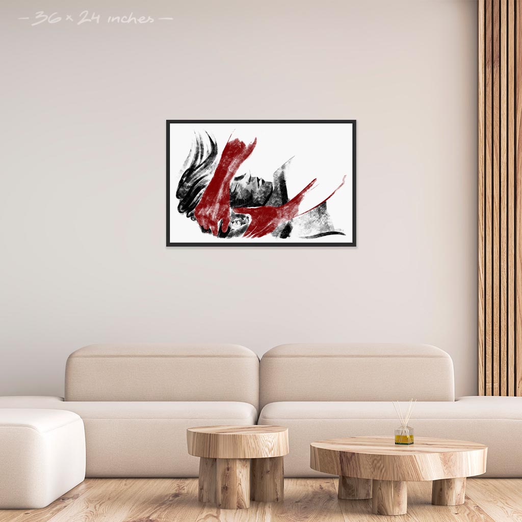 24x36 inches black framed poster depicting a head massage on a male head. Drawing made for massage professionals. Drawn in a realistic carbon style.  From the Healing Hands collection.