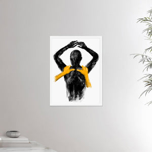 18x24 inches white framed poster depicting a shoulders massage. Made in a realistic carbon style. From the Healing Hands collection.