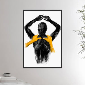 24x36 inches black framed poster depicting a shoulders massage. Made in a realistic carbon style. From the Healing Hands collection.