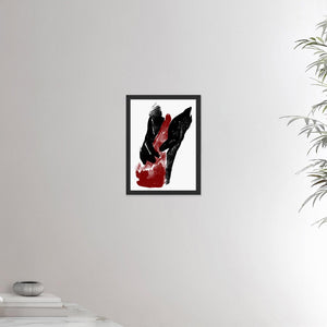 12x16 inches black framed poster depicting a foot massage with two hands massaging one foot. This reflexology design is made in a realistic carbon style. From the Healing Hands collection.