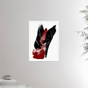 18x24 inches white framed poster depicting a foot massage with two hands massaging one foot. This reflexology design is made in a realistic carbon style. From the Healing Hands collection.