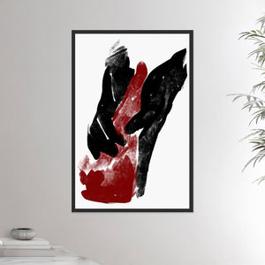 24x36 inches black framed poster depicting a foot massage with two hands massaging one foot. This reflexology design is made in a realistic carbon style. From the Healing Hands collection.