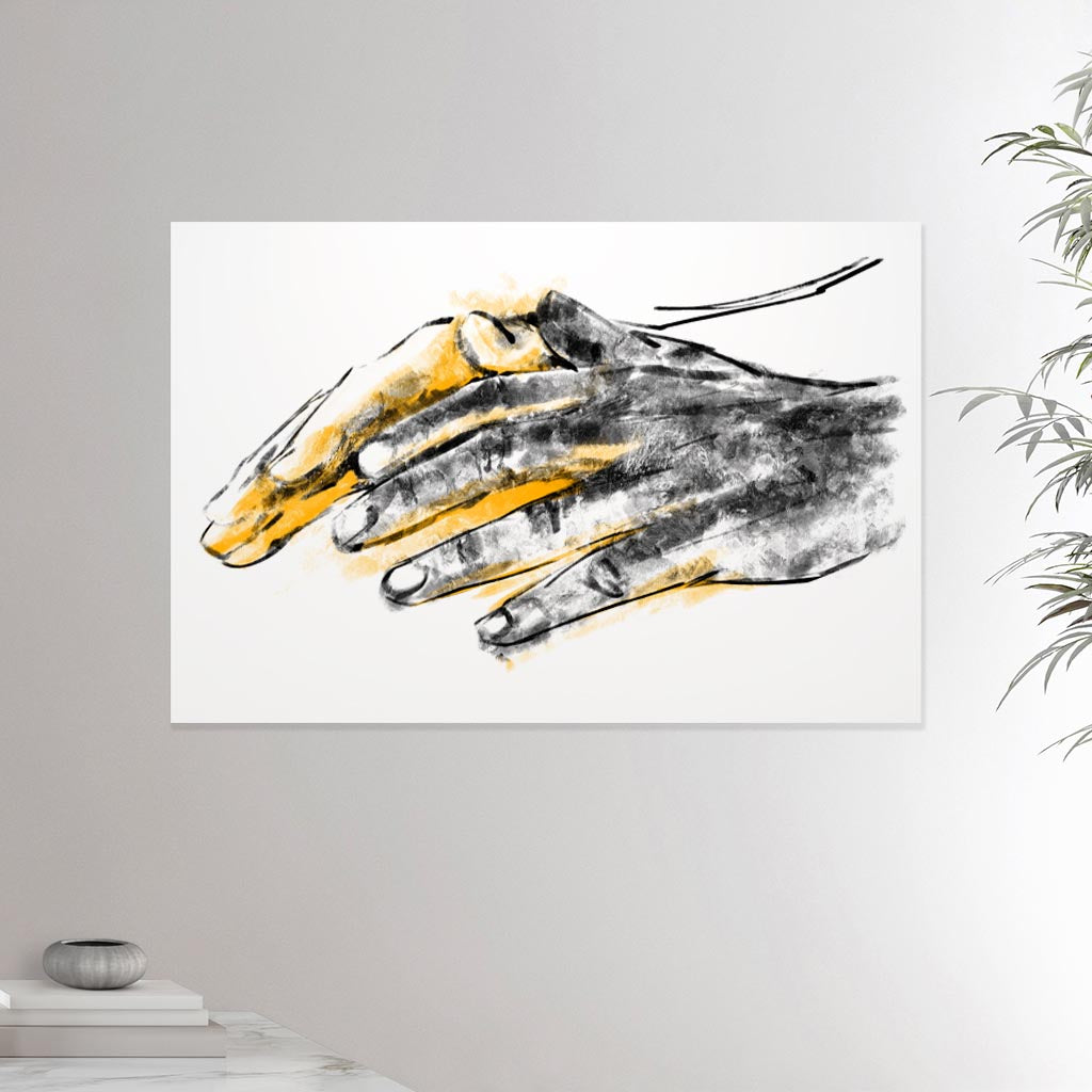 24x36 inches canvas depicting a pair of healing hands Drawing made for massage professionals. Drawn in a realistic carbon style.  From the Healing Hands collection.