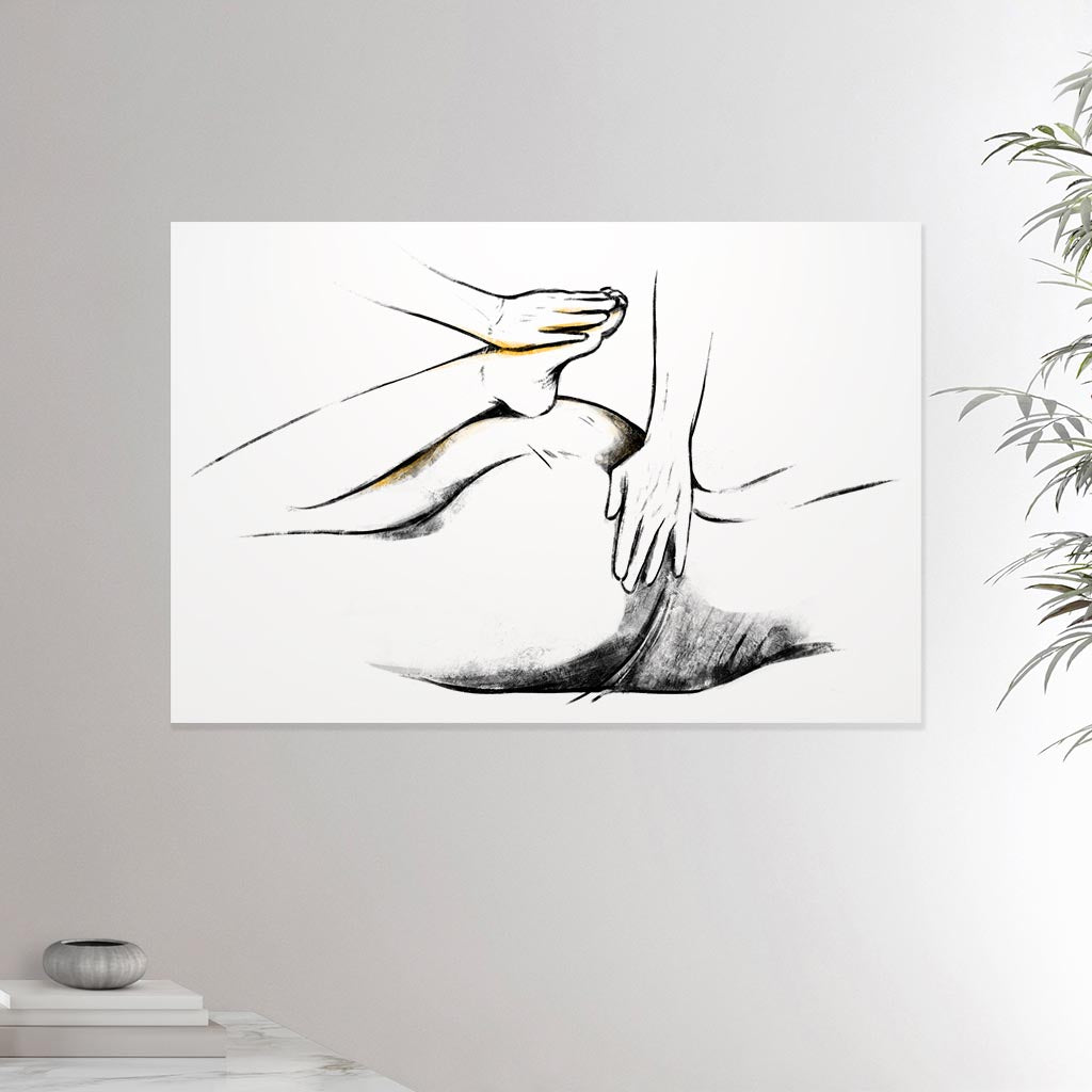 24x36 inches canvas depicting a shiatsu massage. Made in a realistic carbon style. From the Healing Hands collection.