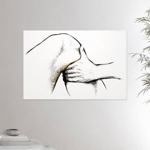 24x36 inches canvas depicting a knee massage. Made in a realistic carbon style. From the Healing Hands collection.