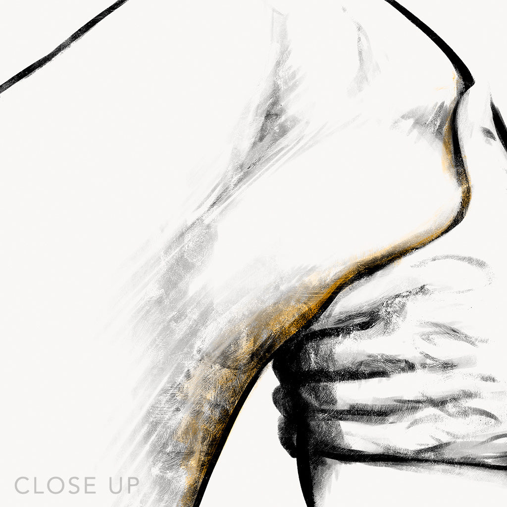 24x36 inches canvas depicting a knee massage. Made in a realistic carbon style. From the Healing Hands collection.