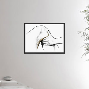 18x24 inches black framed poster depicting a knee massage. Made in a realistic carbon style. From the Healing Hands collection.