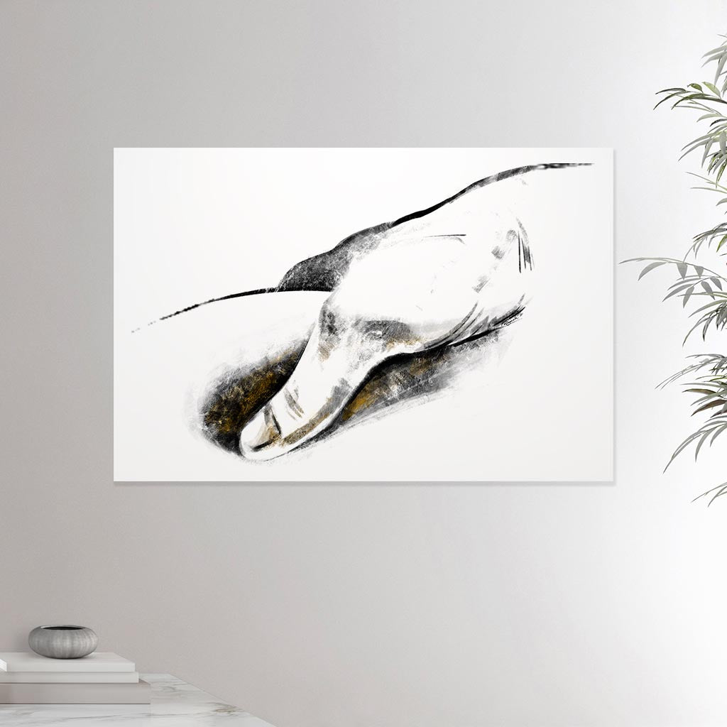 24x36 inches canvas depicting a massage hitting a trigger point. Made in a realistic carbon style. From the Healing Hands collection.