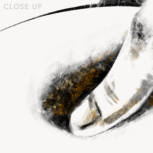 Close up of a digital design depicting a massage hitting a trigger point. Made in a realistic carbon style. From the Healing Hands collection.