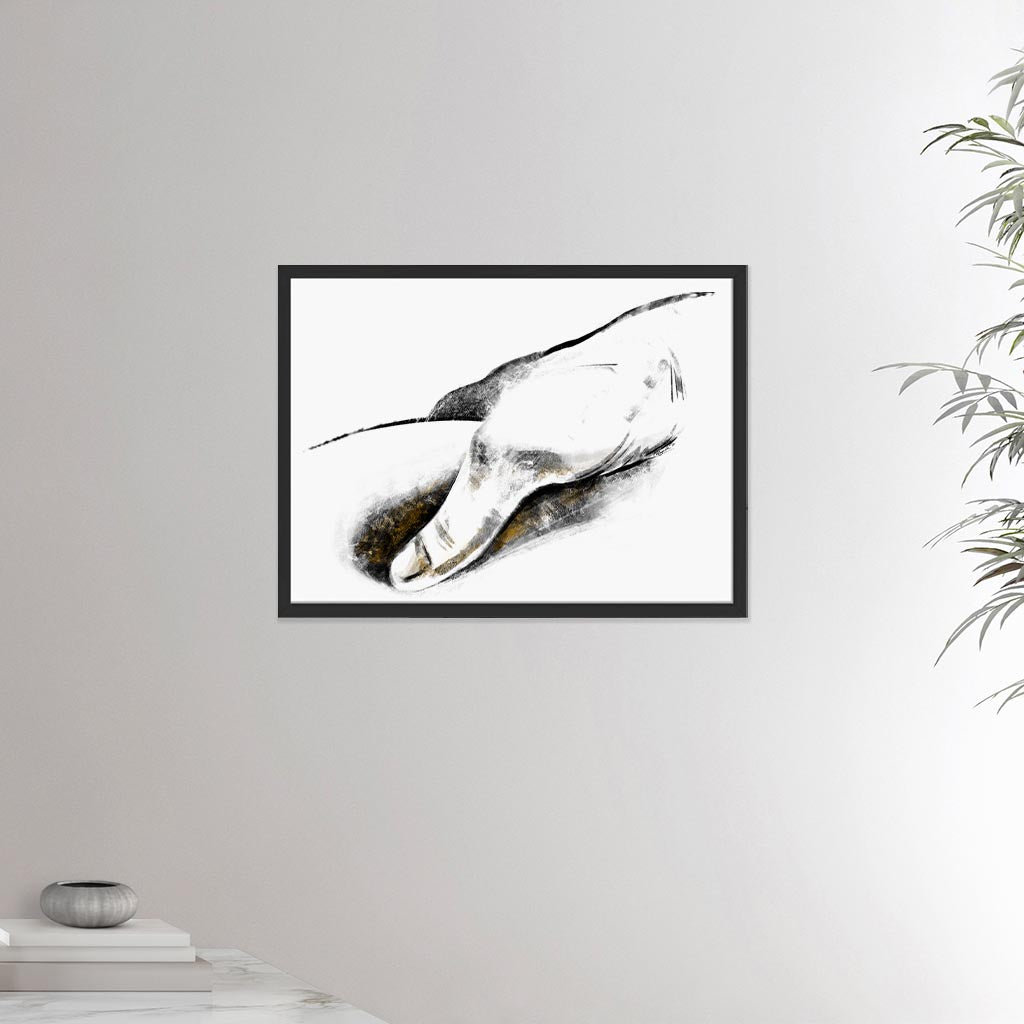 18x24 inches black framed poster depicting a massage hitting a trigger point. Made in a realistic carbon style. From the Healing Hands collection.