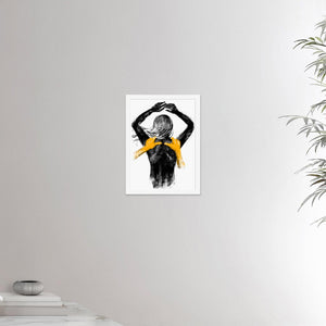 12x16 inches white framed poster depicting a shoulders massage on a female. Made in a realistic carbon style. From the Healing Hands collection.