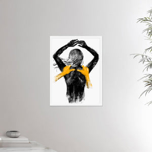 18x24 inches white framed poster depicting a shoulders massage on a female. Made in a realistic carbon style. From the Healing Hands collection.