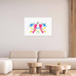 Living room with a 24x36 inches white framed poster depicting the tenth Rorscharch drawing. Perfect for psychotherapists. From the Rorscharch collection.