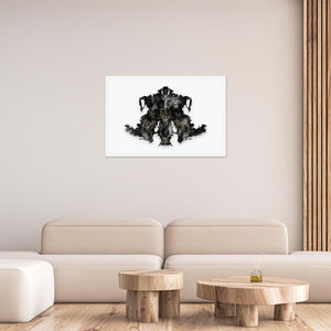 living foom with 24x26 inches white framed poster depicting the fourth Rorscharch drawing. Perfect for psychotherapists. From the Rorscharch collection.