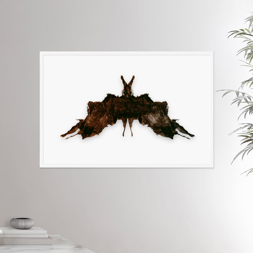 24x36 inches white framed poster depicting the fifth Rorscharch drawing. Perfect for psychotherapists. From the Rorscharch collection.