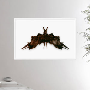 24x36 inches white framed poster depicting the fifth Rorscharch drawing. Perfect for psychotherapists. From the Rorscharch collection.