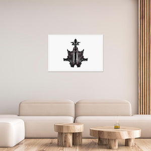 Living room with a 24x36 inches white framed poster depicting the sixth Rorscharch drawing. Perfect for psychotherapists. From the Rorscharch collection.