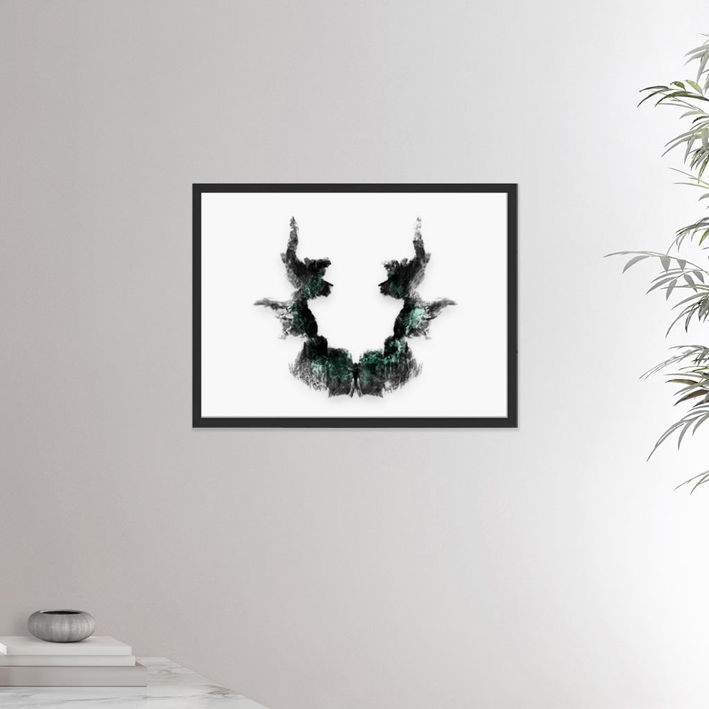 18x24 inches black framed poster depicting the seventh Rorscharch drawing. Perfect for psychotherapists. From the Rorscharch collection.
