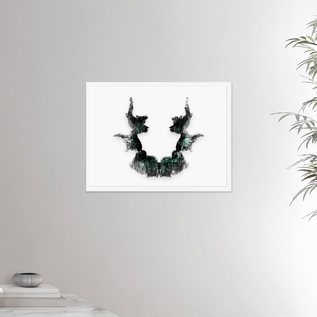 18x24 inches white framed poster depicting the seventh Rorscharch drawing. Perfect for psychotherapists. From the Rorscharch collection.