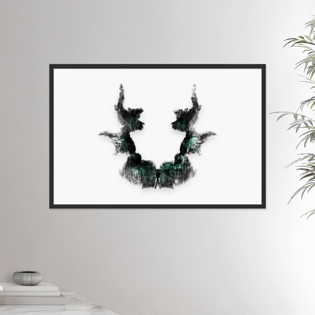24x36 inches black framed poster depicting the seventh Rorscharch drawing. Perfect for psychotherapists. From the Rorscharch collection.