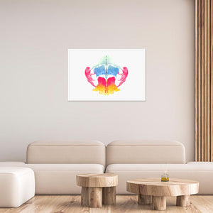 Living room with a 24x36 inches white framed poster depicting the eigth Rorscharch drawing. Perfect for psychotherapists. From the Rorscharch collection.