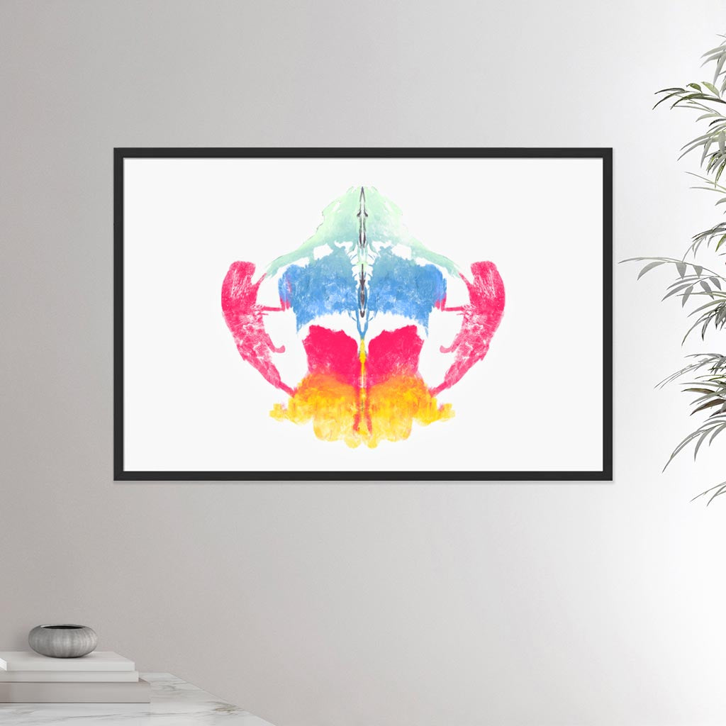 24x36 inches black framed poster depicting the eigth Rorscharch drawing. Perfect for psychotherapists. From the Rorscharch collection.
