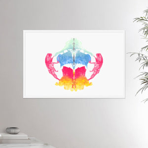24x36 inches white framed poster depicting the eigth Rorscharch drawing. Perfect for psychotherapists. From the Rorscharch collection.