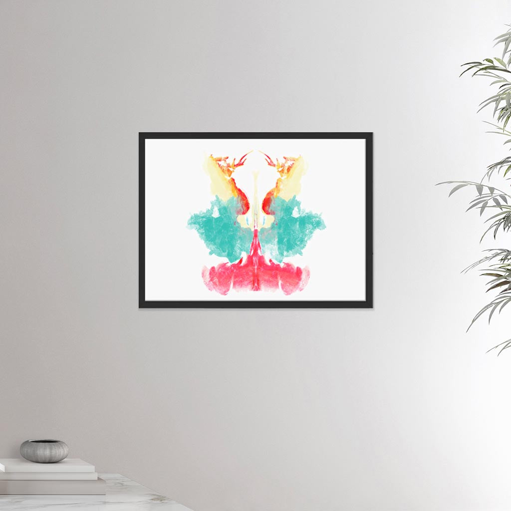 18x24 inches black framed poster depicting the ninth Rorscharch drawing. Perfect for psychotherapists. From the Rorscharch collection.