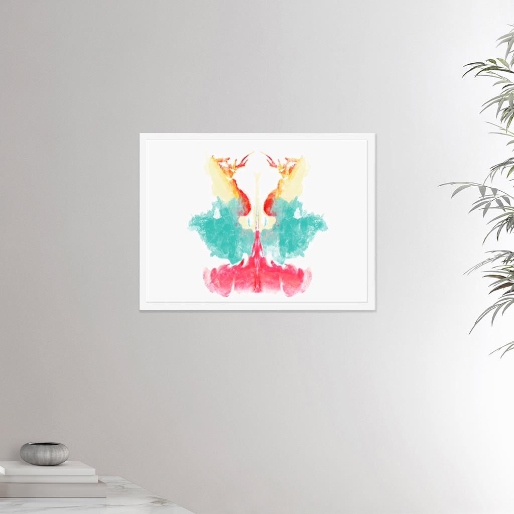 18x24 inches white framed poster depicting the ninth Rorscharch drawing. Perfect for psychotherapists. From the Rorscharch collection.