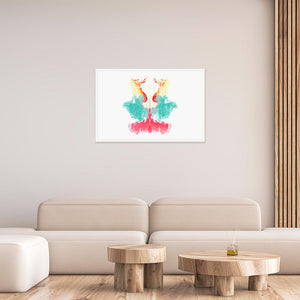Living room with a 24x26 inches white framed poster depicting the ninth Rorscharch drawing. Perfect for psychotherapists. From the Rorscharch collection.