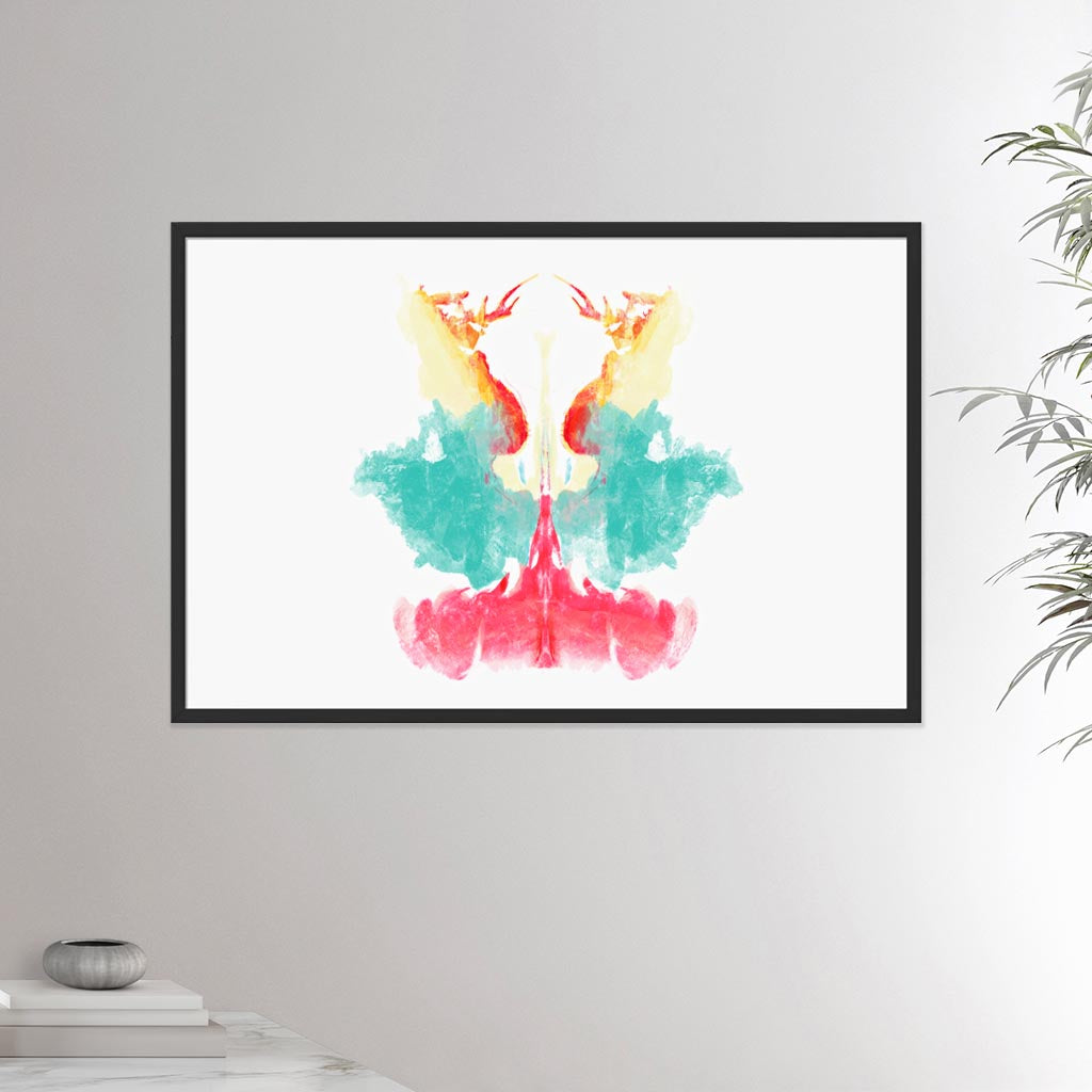 24x26 inches black framed poster depicting the ninth Rorscharch drawing. Perfect for psychotherapists. From the Rorscharch collection.