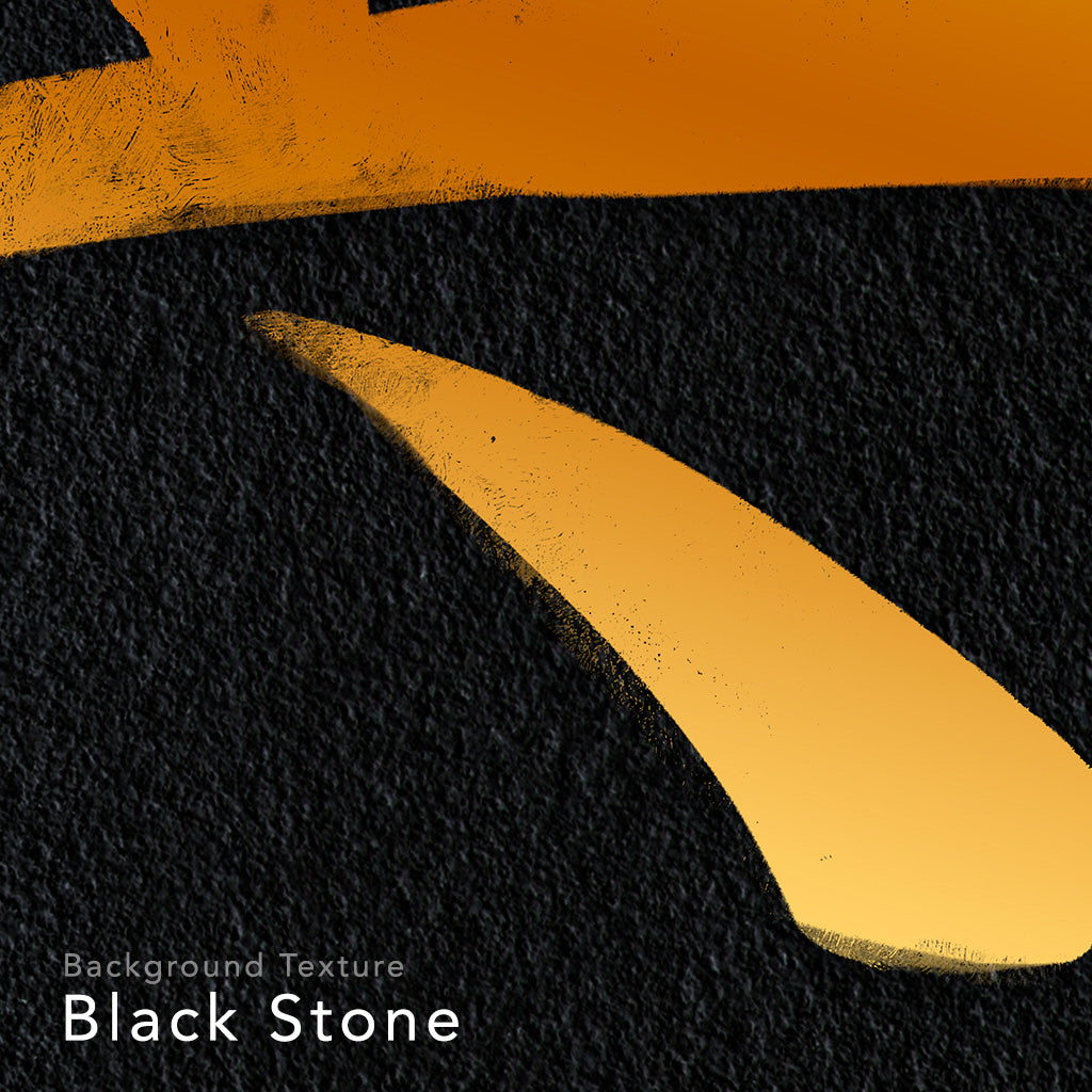 Close up of a digital design depicting the kanji symbol representing True. Golden ink on black stone background. From the Kanji collection.
